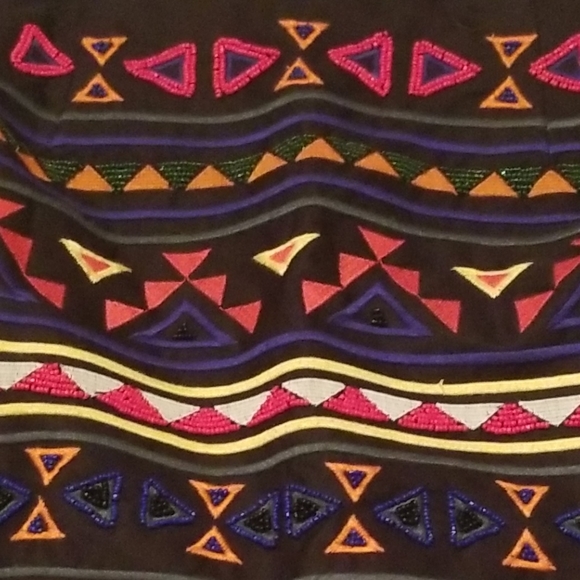 Sam Edelman Beaded Black Tribal Boho Skirt Y2K Size 6 - Picture 2 of 6